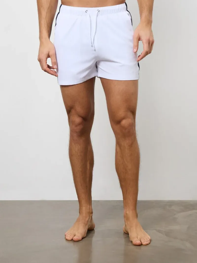 White Contrast Trim Short Swim Shorts