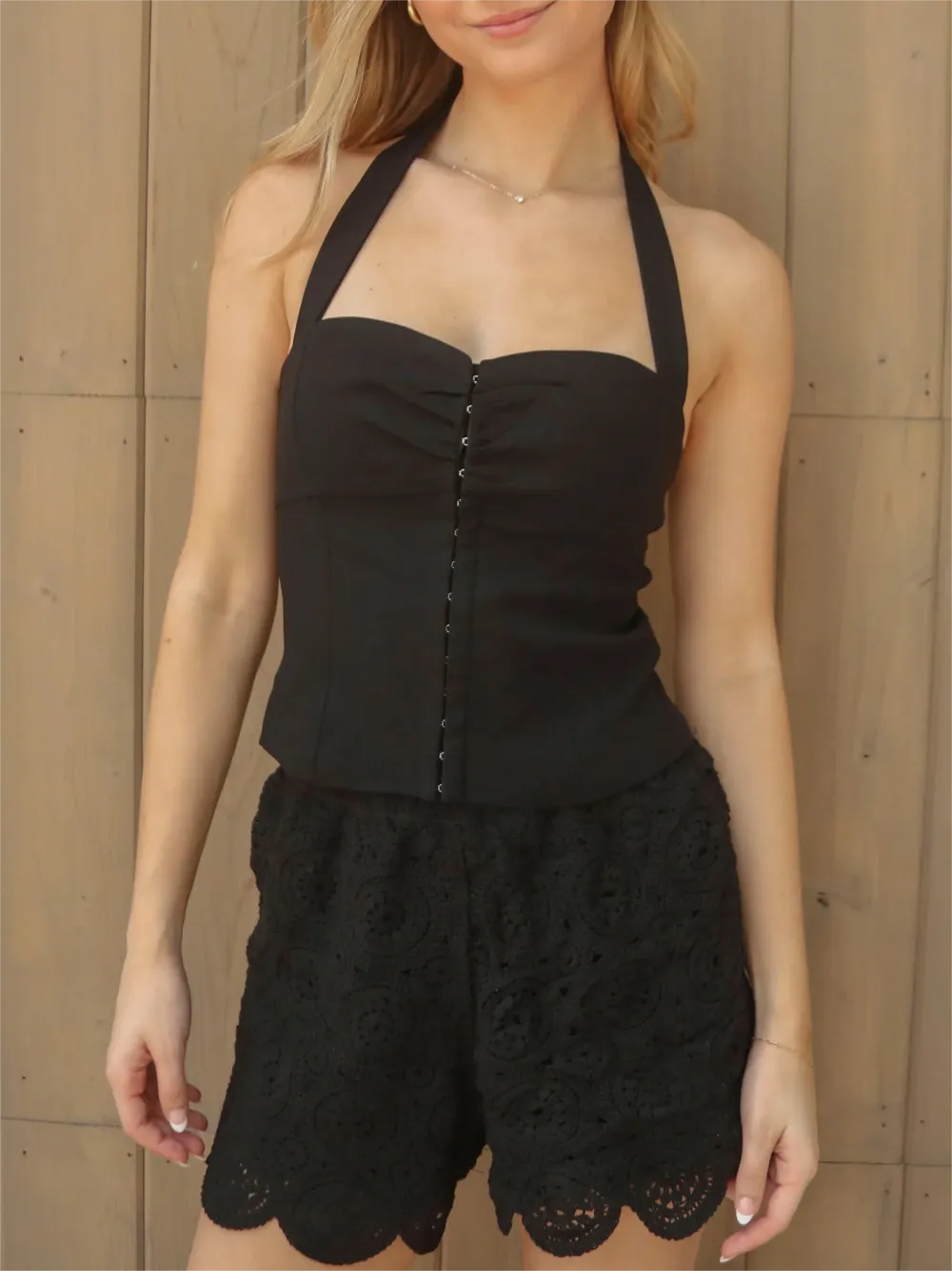 Halter Neck Button Front Corset Top