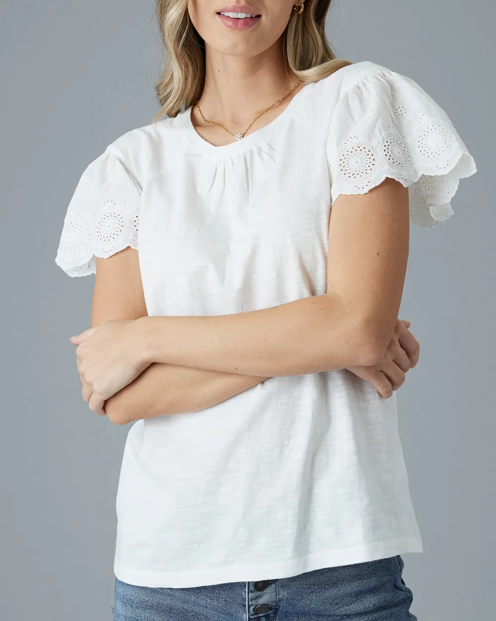 Casual T-Shirt With Delicate Eyelet Detailing