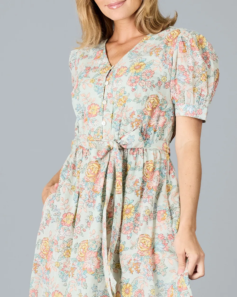 Pastel Floral Belted Dress
