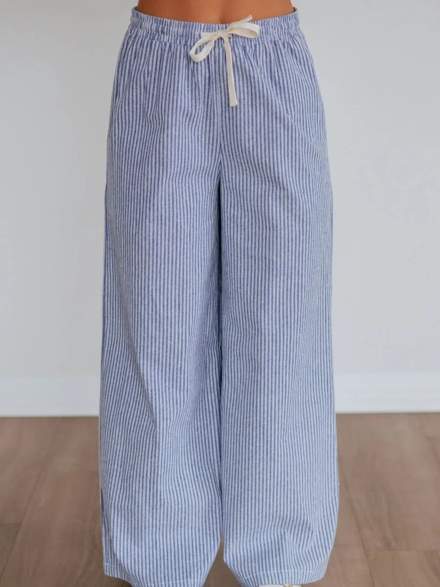 Striped Drawstring Wide Leg Pants