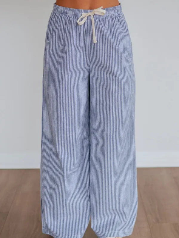 Striped Drawstring Wide Leg Pants