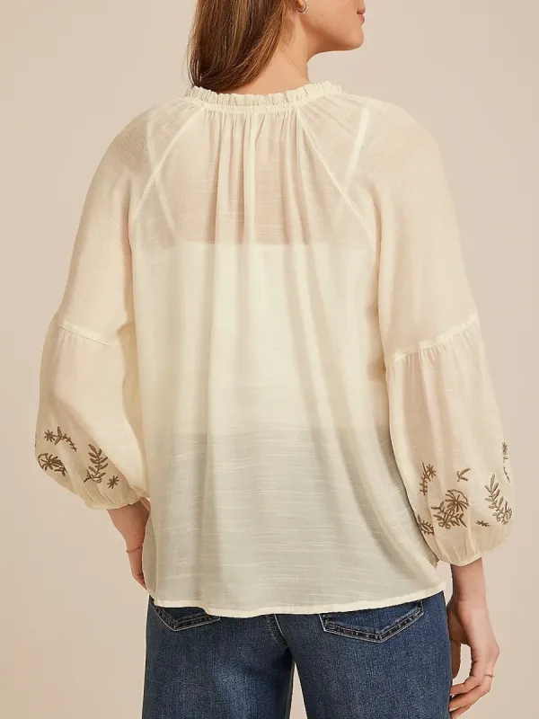 Embroidered Tied Front Blouse