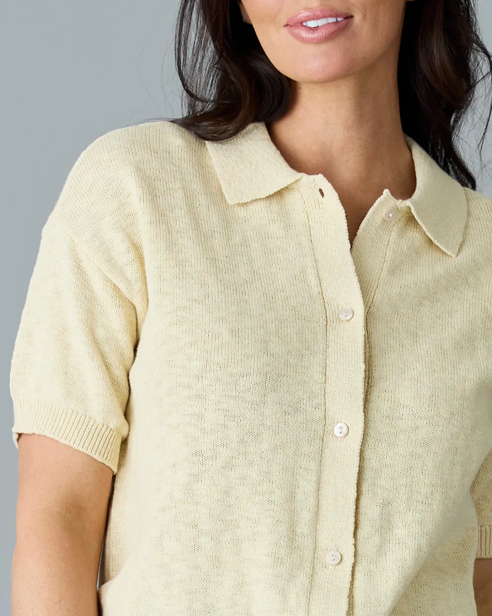 Short Sleeve Knit Button Up Top