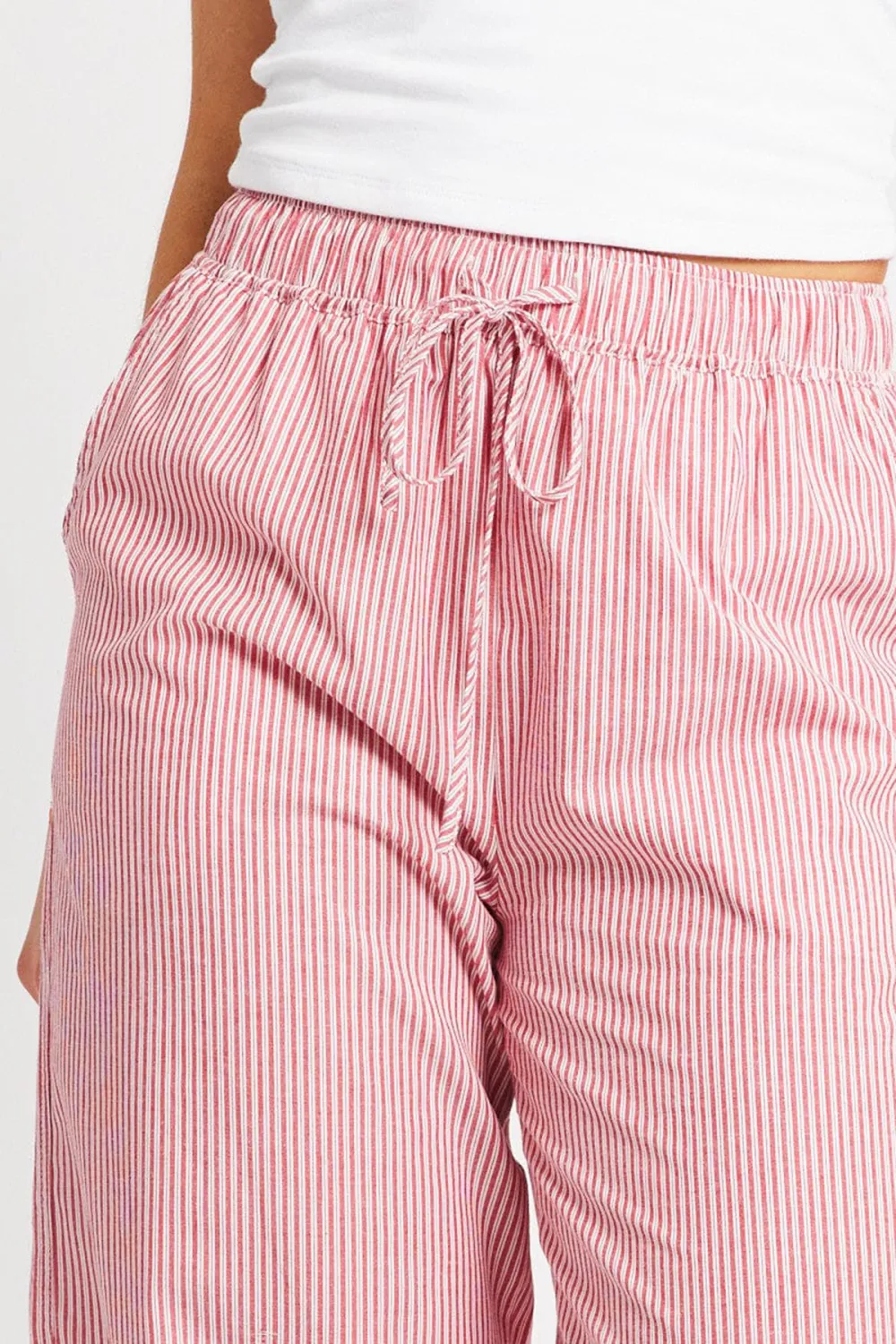 Red Stripe Wide Leg Pants High Rise