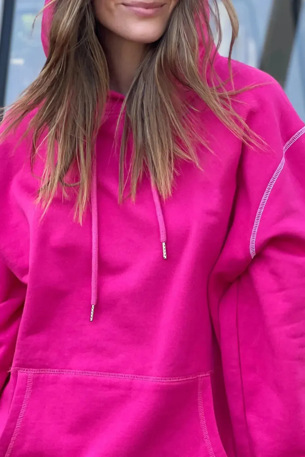 Pink Comfortable Classic Versatile Loose Hoodie