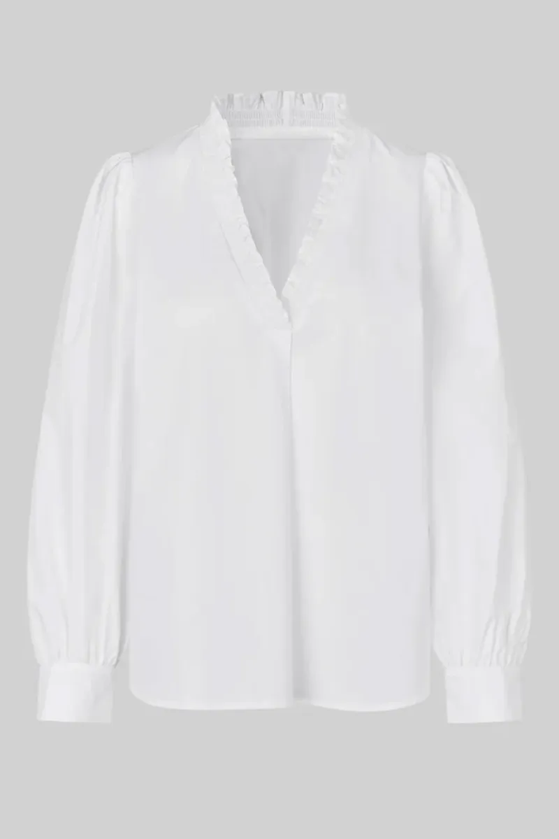 Ruffled V-Neck Puff Sleeve Shirts