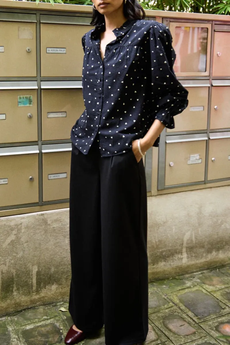 Dot Patterned Puff Sleeve Shirts