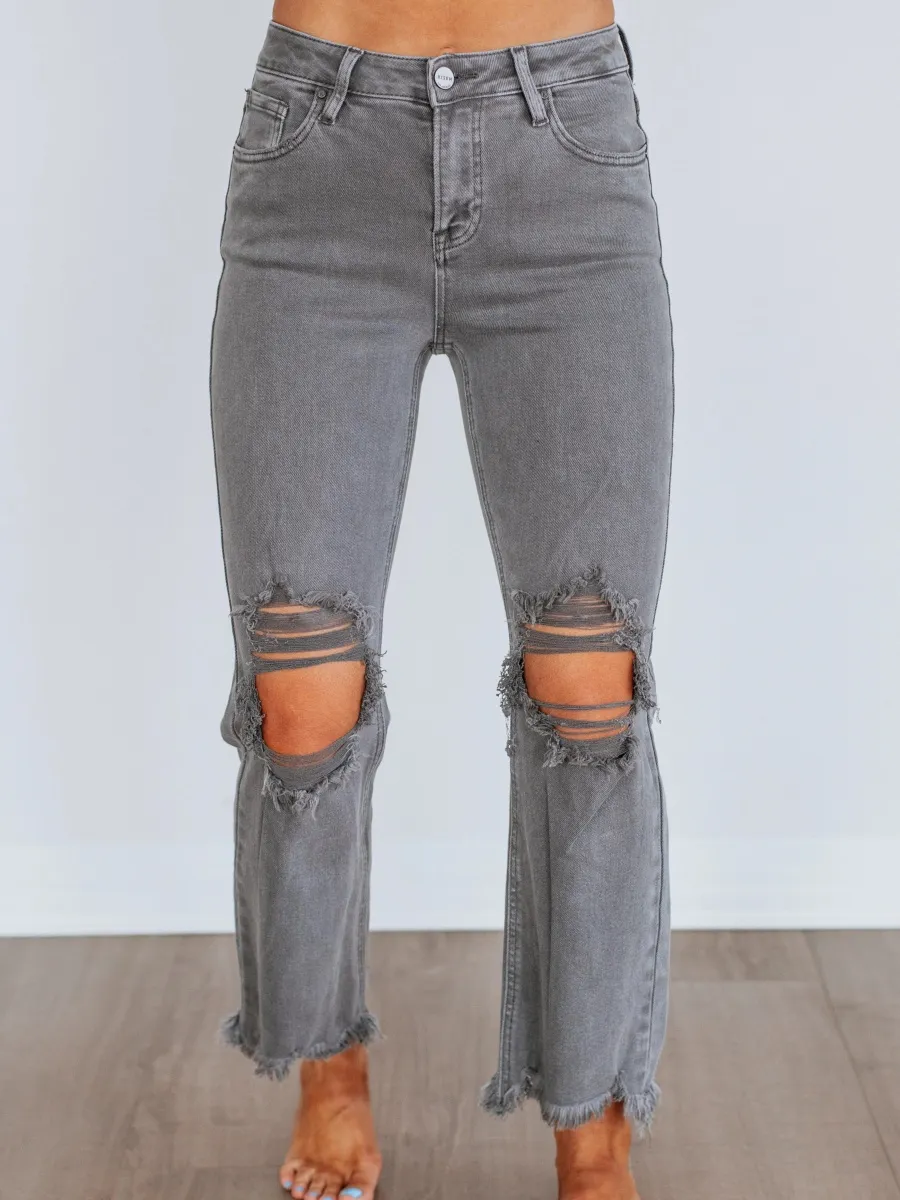 Distressed Cropped Flare Jeans