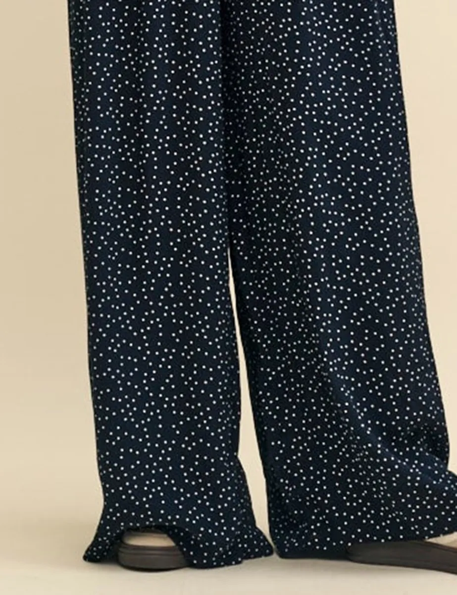 Black Spot Print Full Length Trouser