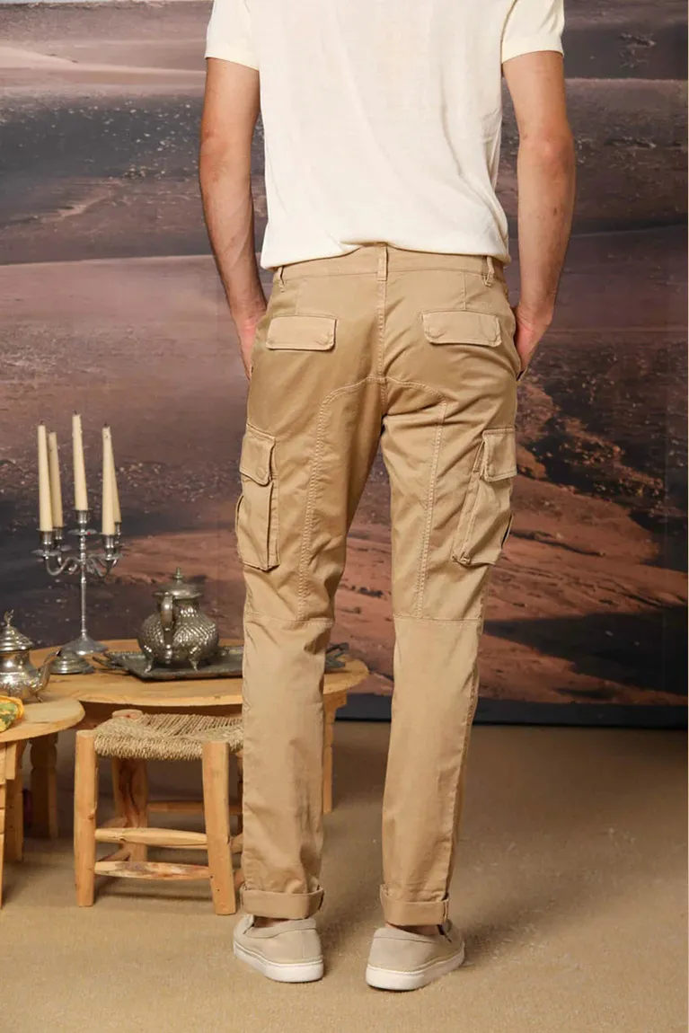 Men's Khaki Stretch Cotton Slim Fit Large Pocket Overalls