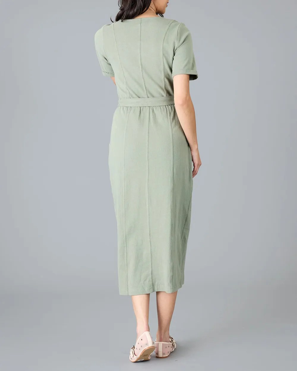 Slight Stretch V Neck Midi Dress