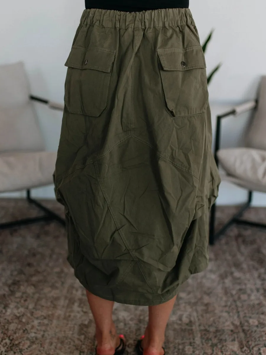 Drawstring Cargo Midi Skirt