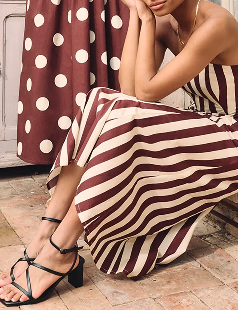 Brown Spot Print Bandeau Midi Dress