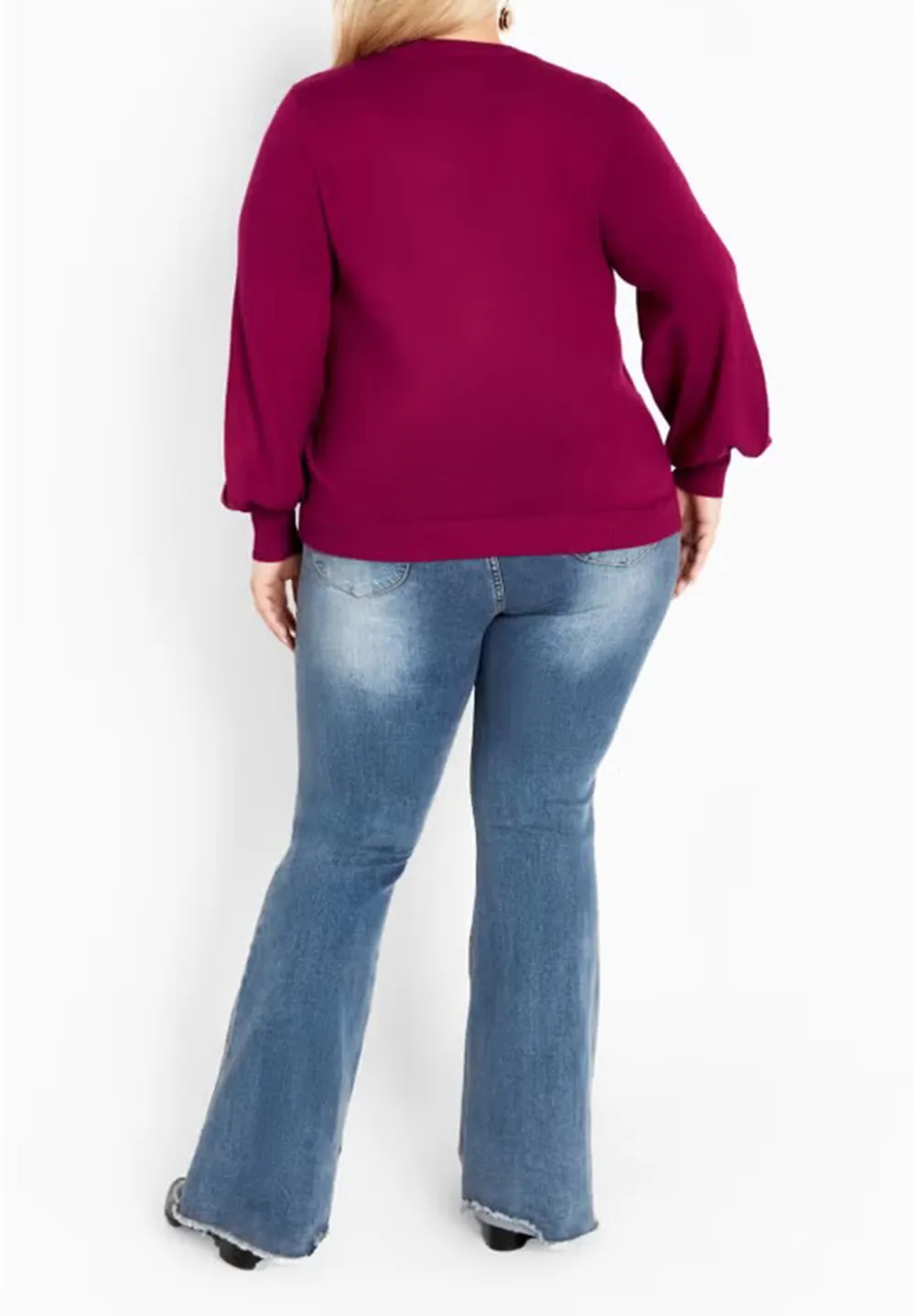Solid Color Ribbed Cuff Sweater