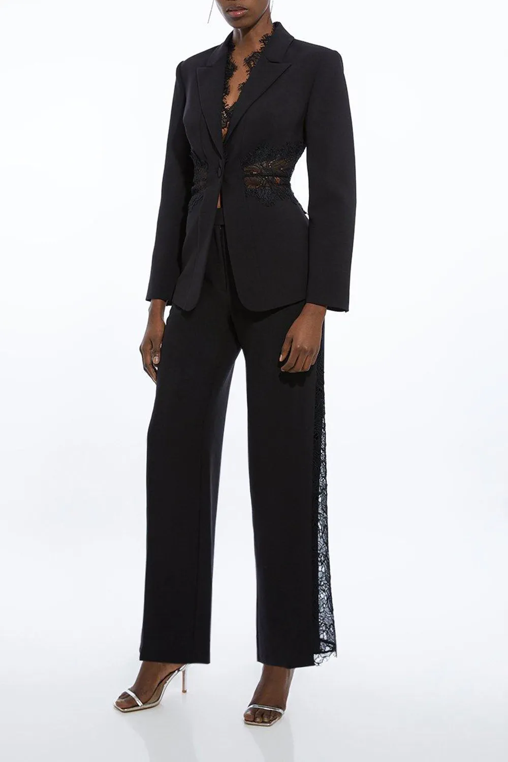 Tailored Lace Detail Straight Leg Trousers