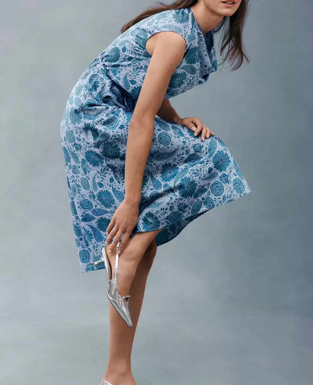 Floral Cowl Neck Flare Midi Dress