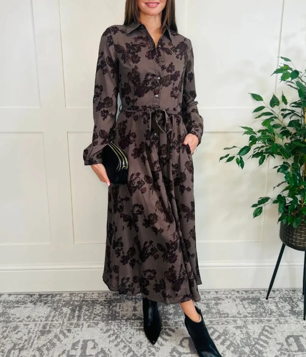 Casual Style Print Shirt Dress