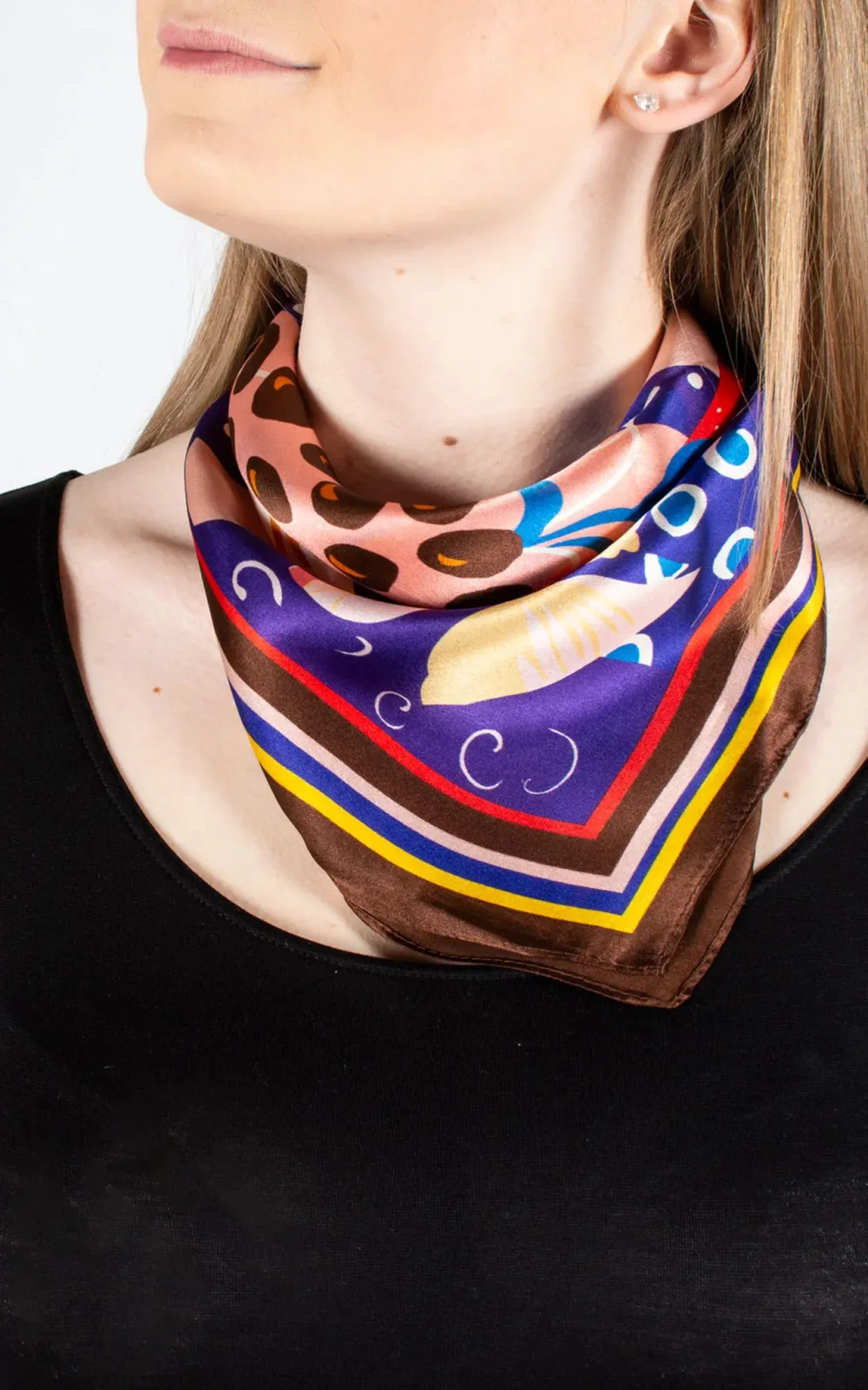Art Abstract Print Pink And Brown Silk Scarf