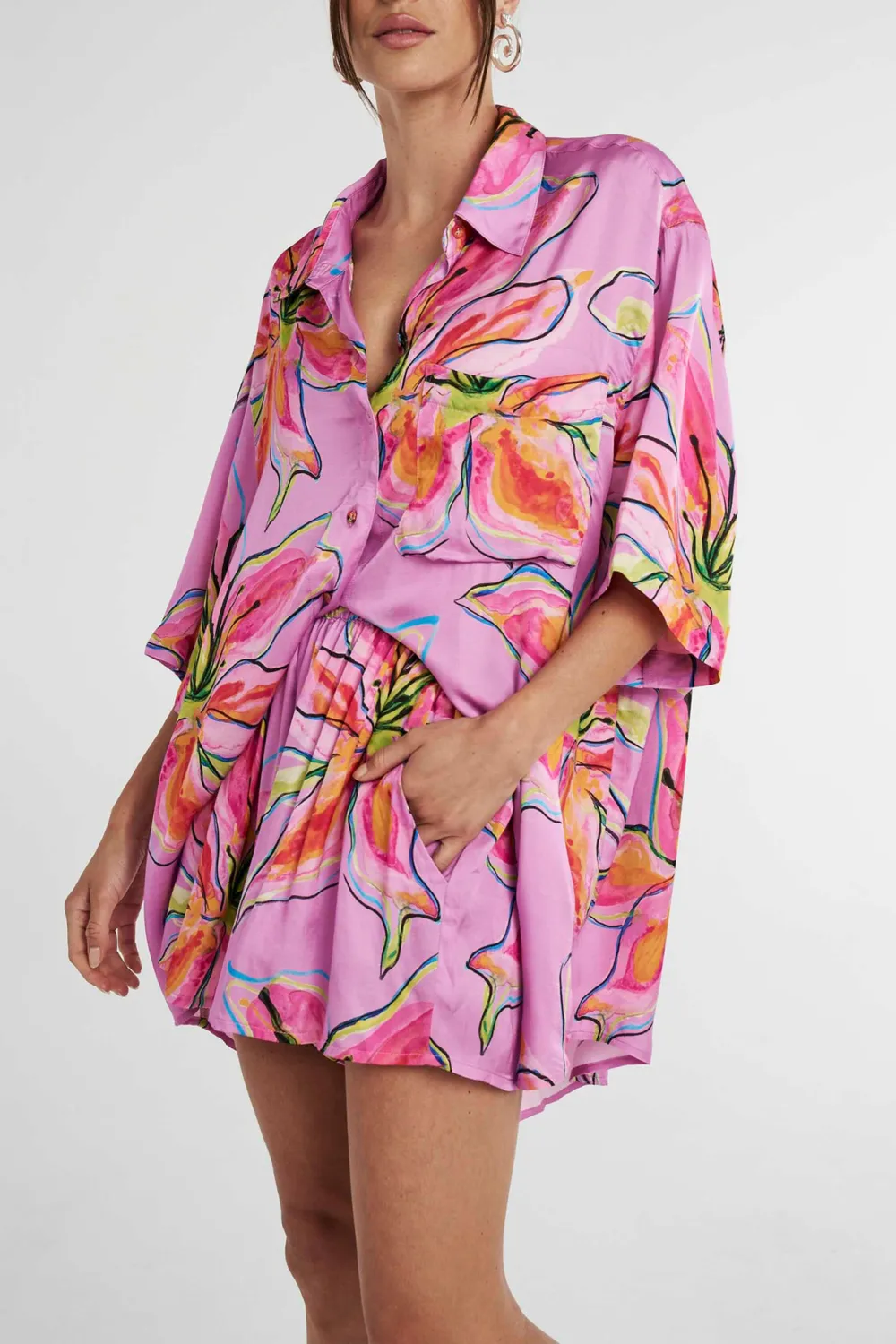 Lazy Vacation Style Lilac Lily Long-Sleeved Shirt