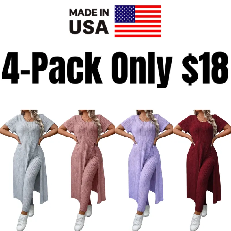 Women's Plus Size Minimalist Ribbed 2pc Tunic Set