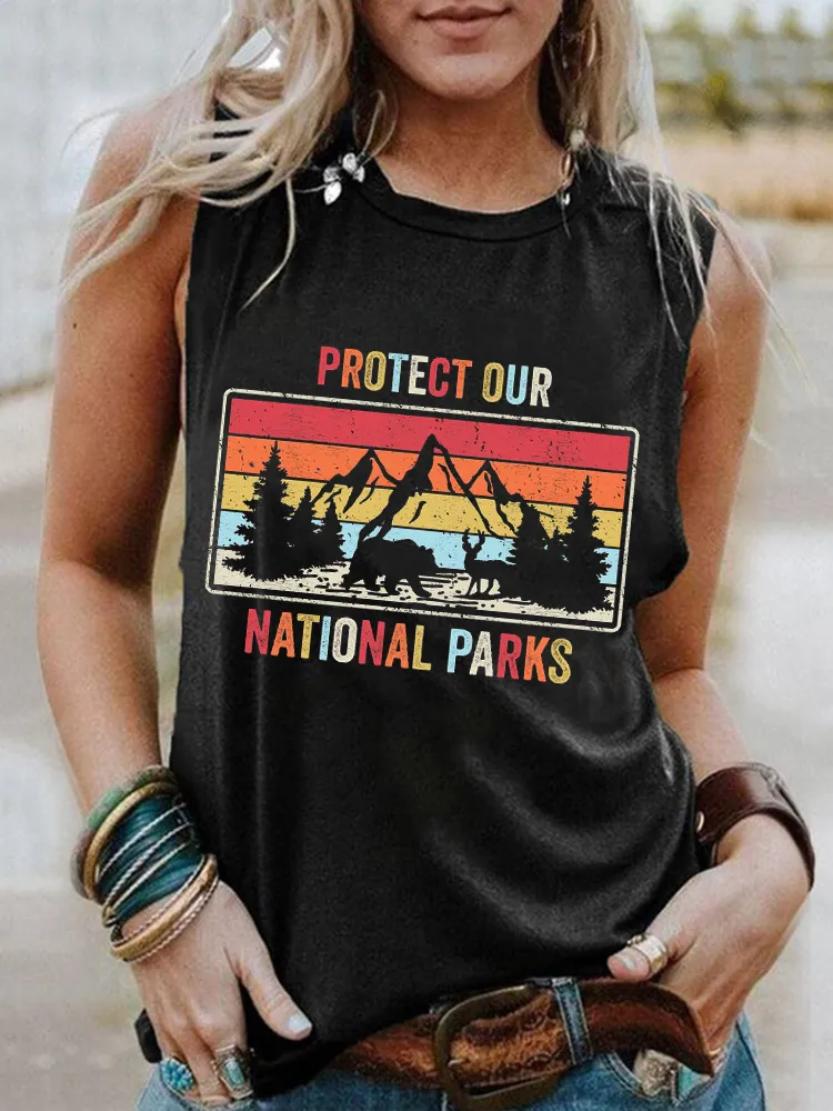 Women's Sleeveless Vest With Protect Our National Parks Prints