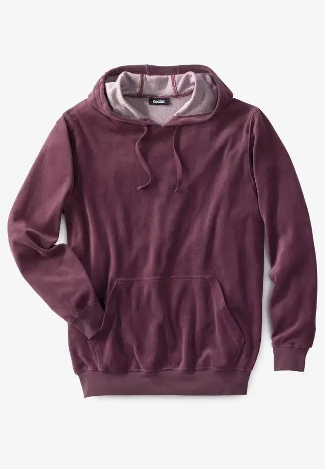 Velour Long-Sleeve Pullover Hoodie