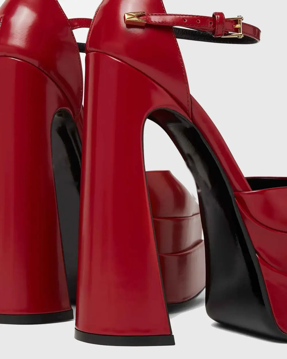 Leather Ankle Strap Platform Heels in Red