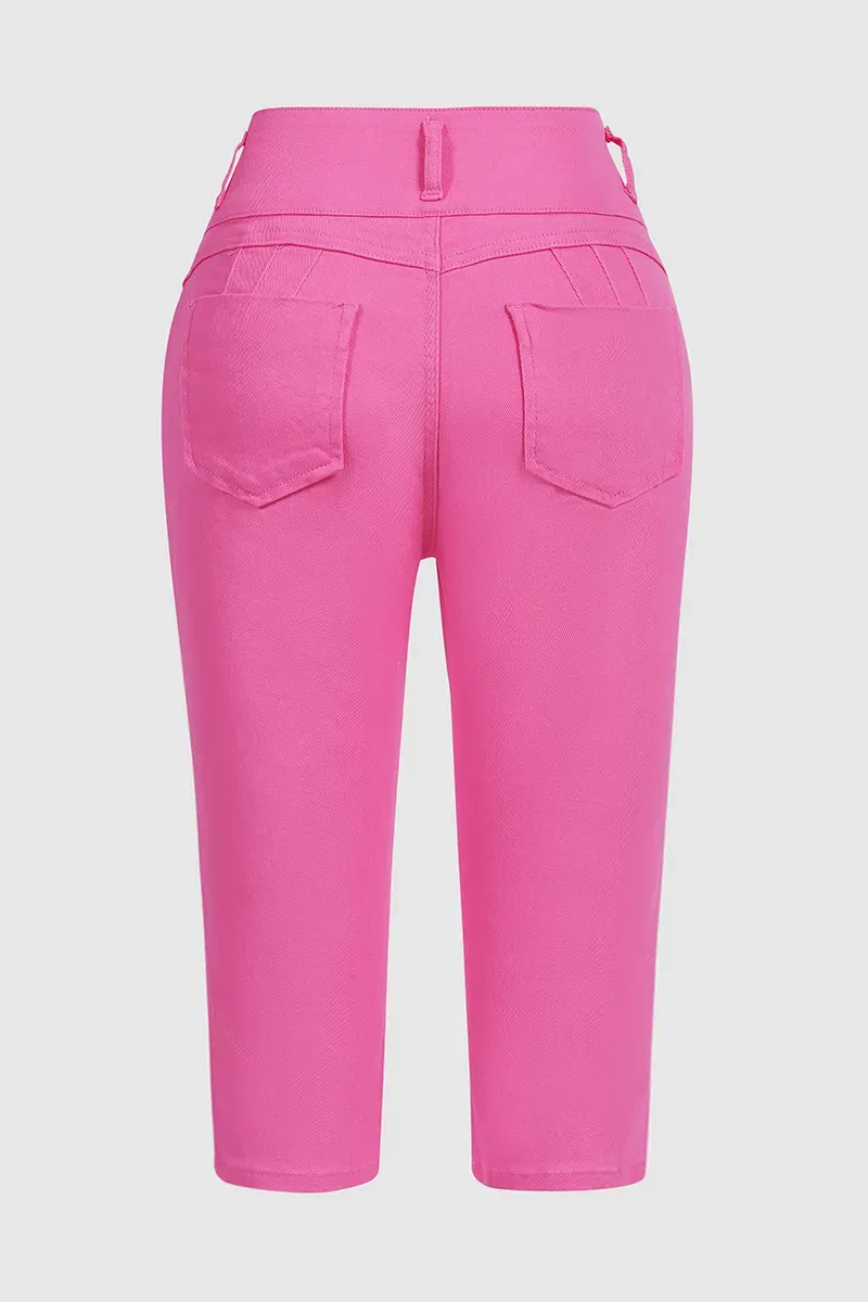 Solid Cut Out Waist Skinny High Waist Capri Jeans-($15 cash back for the first 50 people)