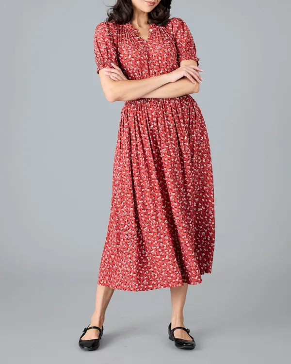 Red Mini Floral Print Midi Dress