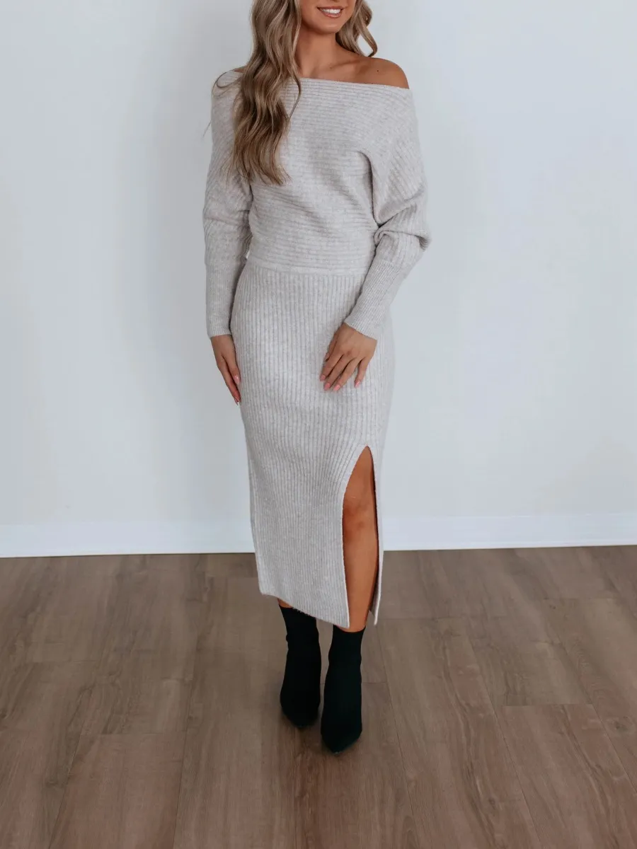 Slit Plain Midi Dress