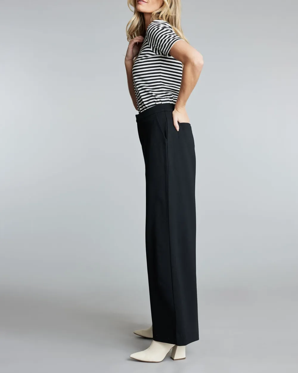 Black High Rise Wide Leg Office Pant