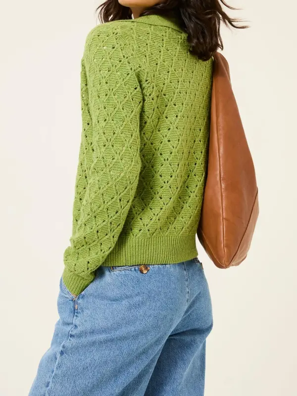 Green Pointelle Knitted Cardigan