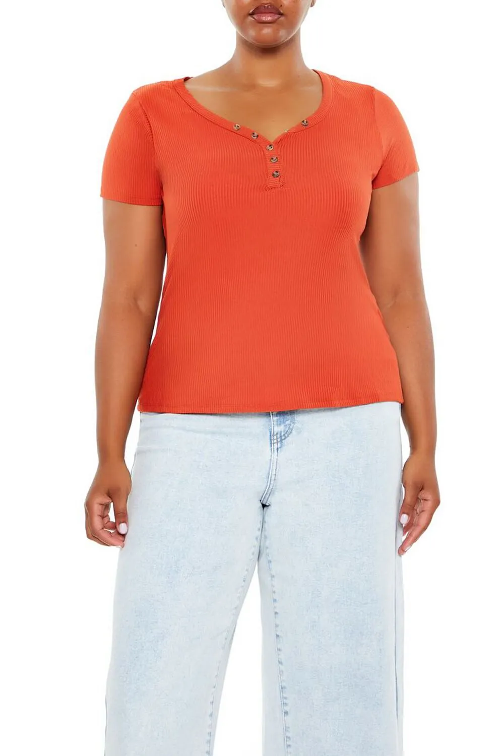 Plus Size Ribbed Henley T-Shirt