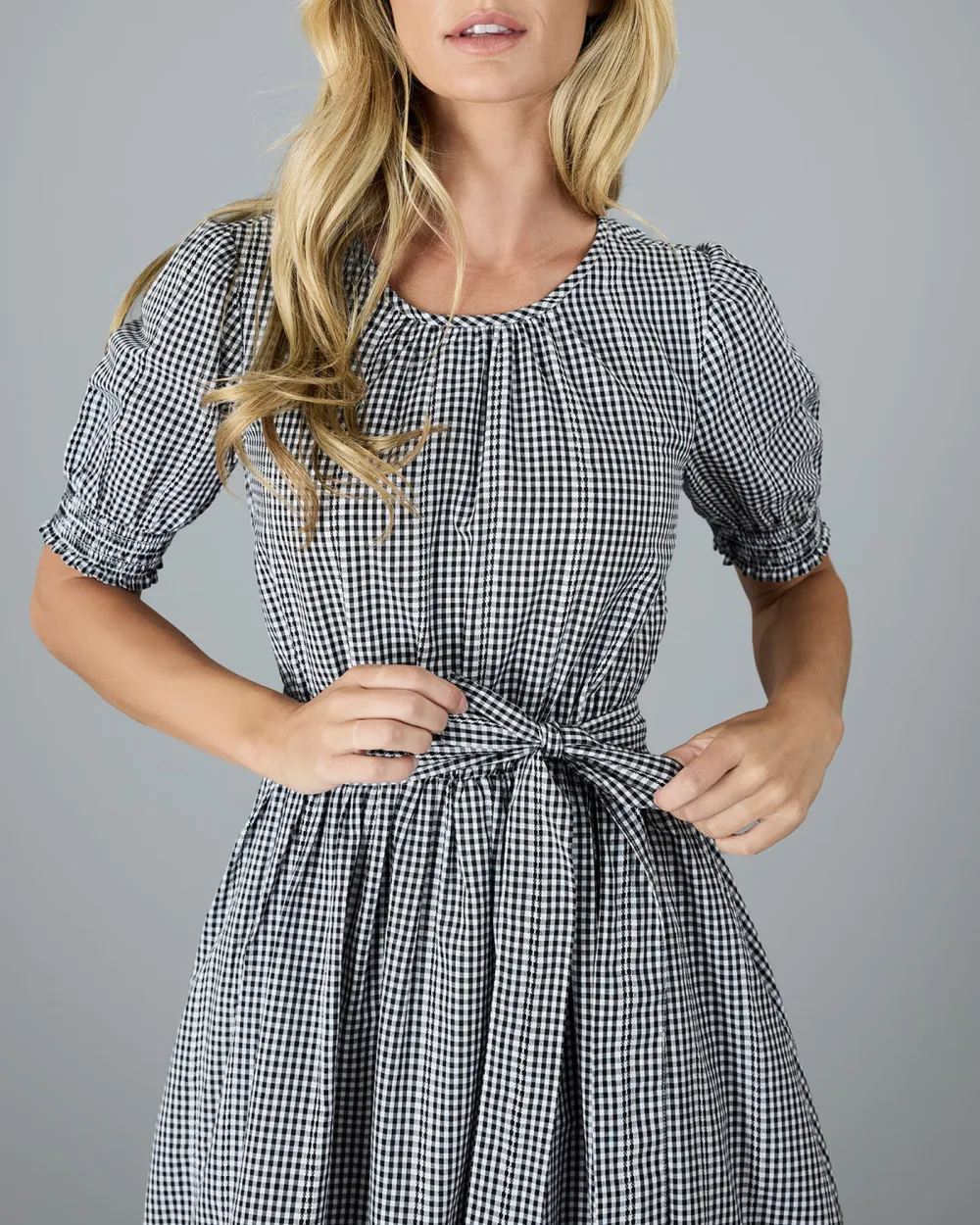 Black And White Gingham Midi Dress