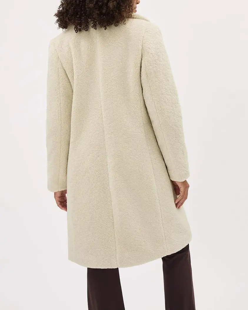 Casual Beige Fleece Like Long Coat with Toggle Fastening