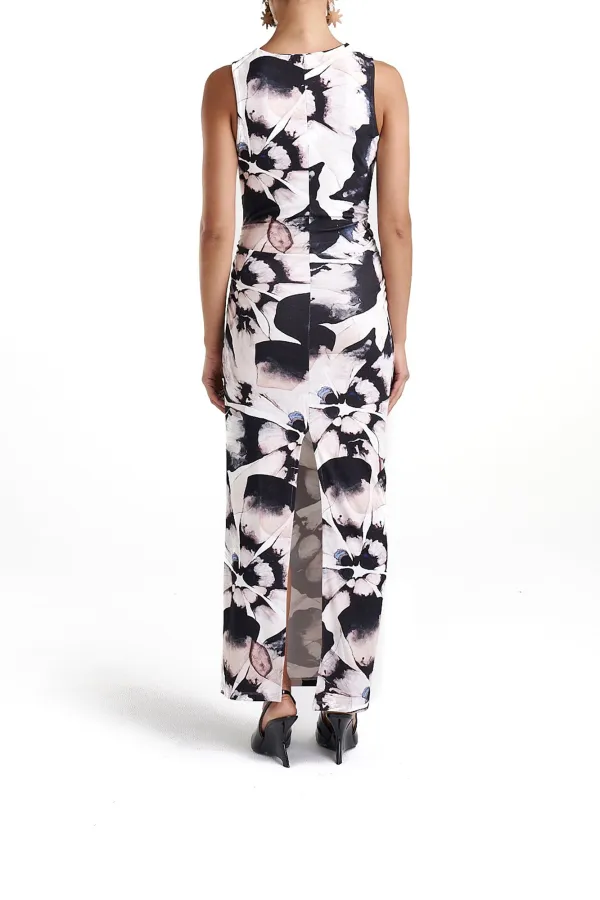 Black Round Neck Personalized Art Plant Flowers Dresses