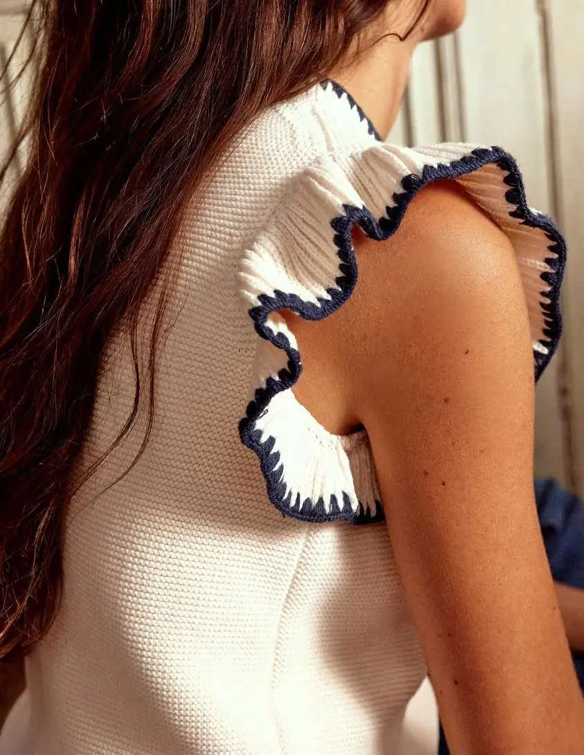 Creamy Ruffled - Edge Knit Top