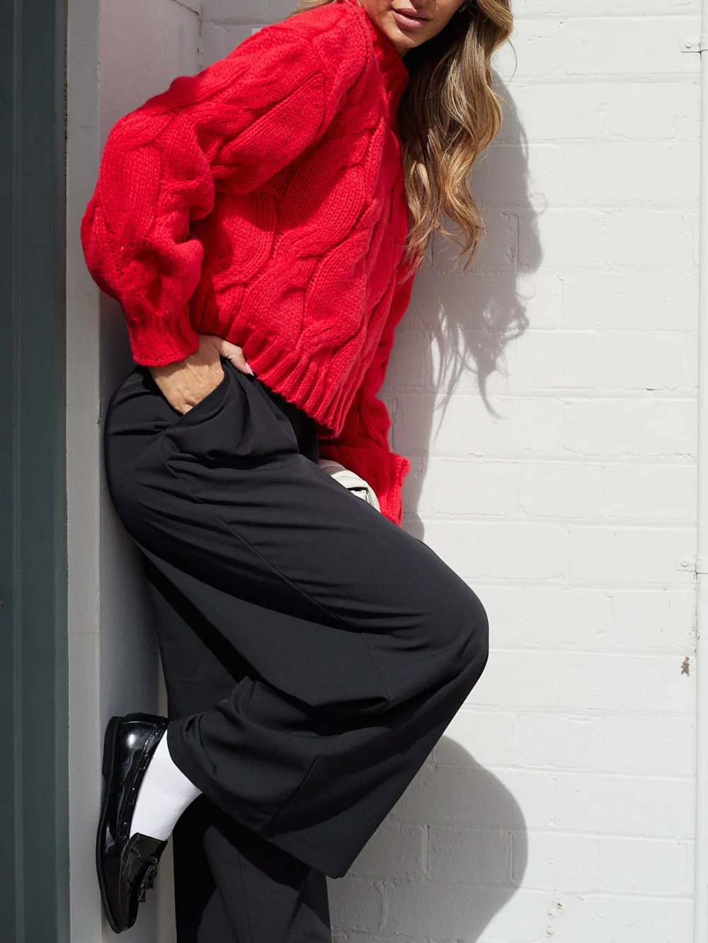 Red Casual Style Long Sleeves Knit