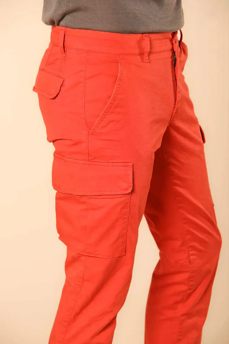 Men's Orange Stretch Cotton Slim Fit Large Pocket Overalls