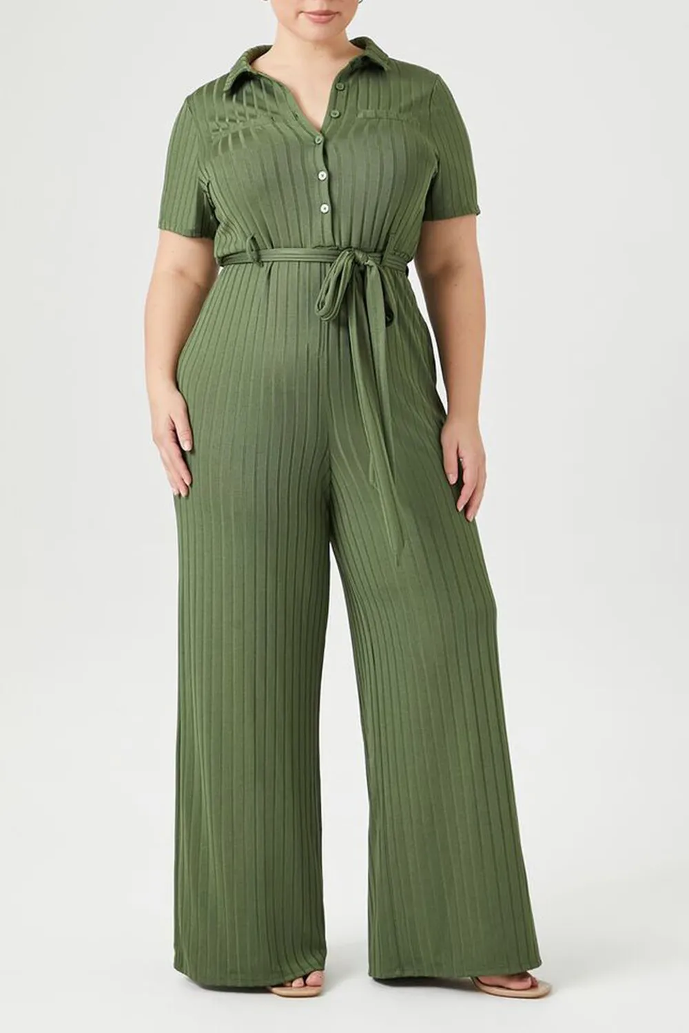 Plus Size Ribbed Wide-Leg Jumpsuit