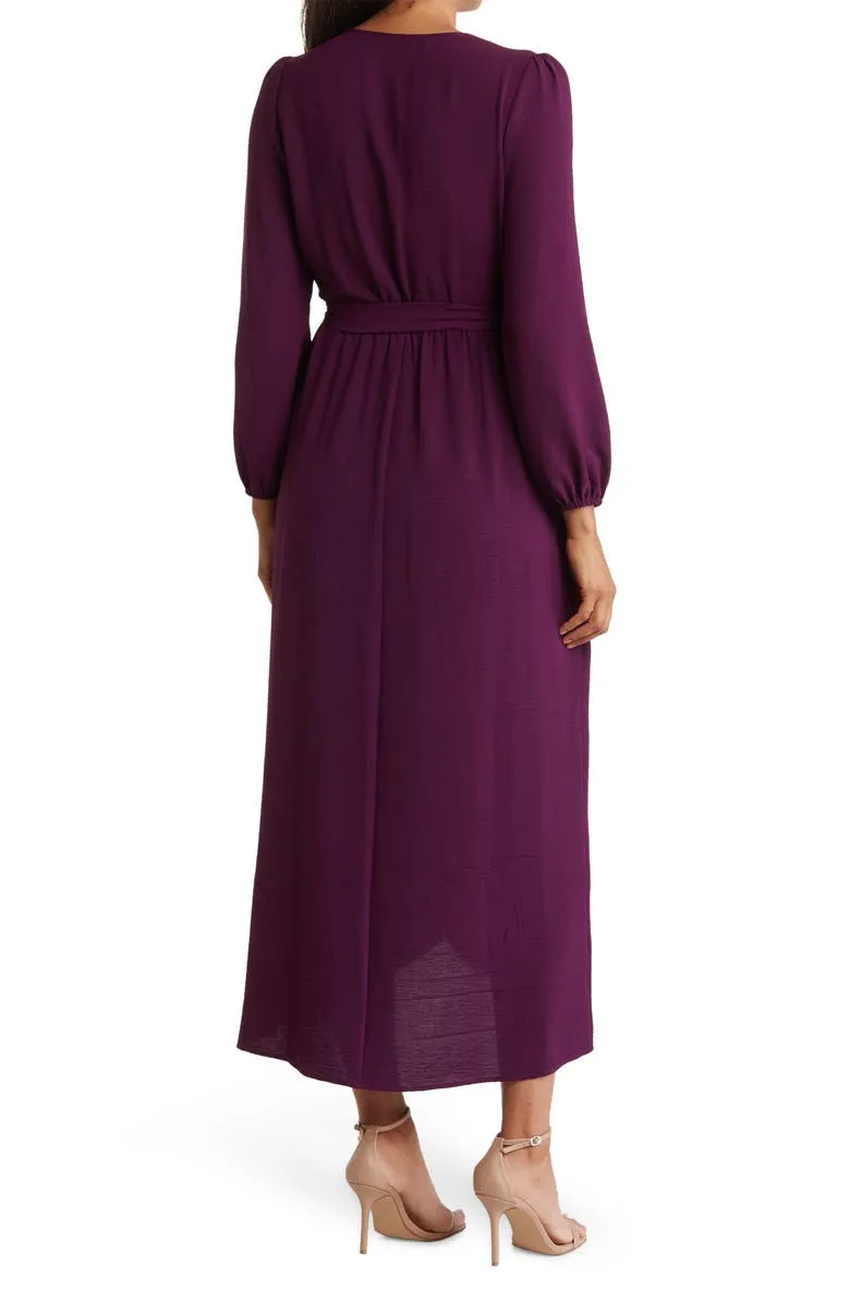Faux Wrap Long Sleeve Maxi Dress