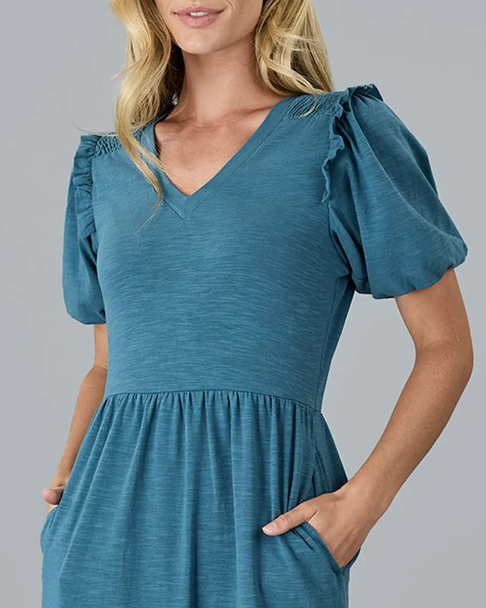 Blue Ruffled Hem Dress