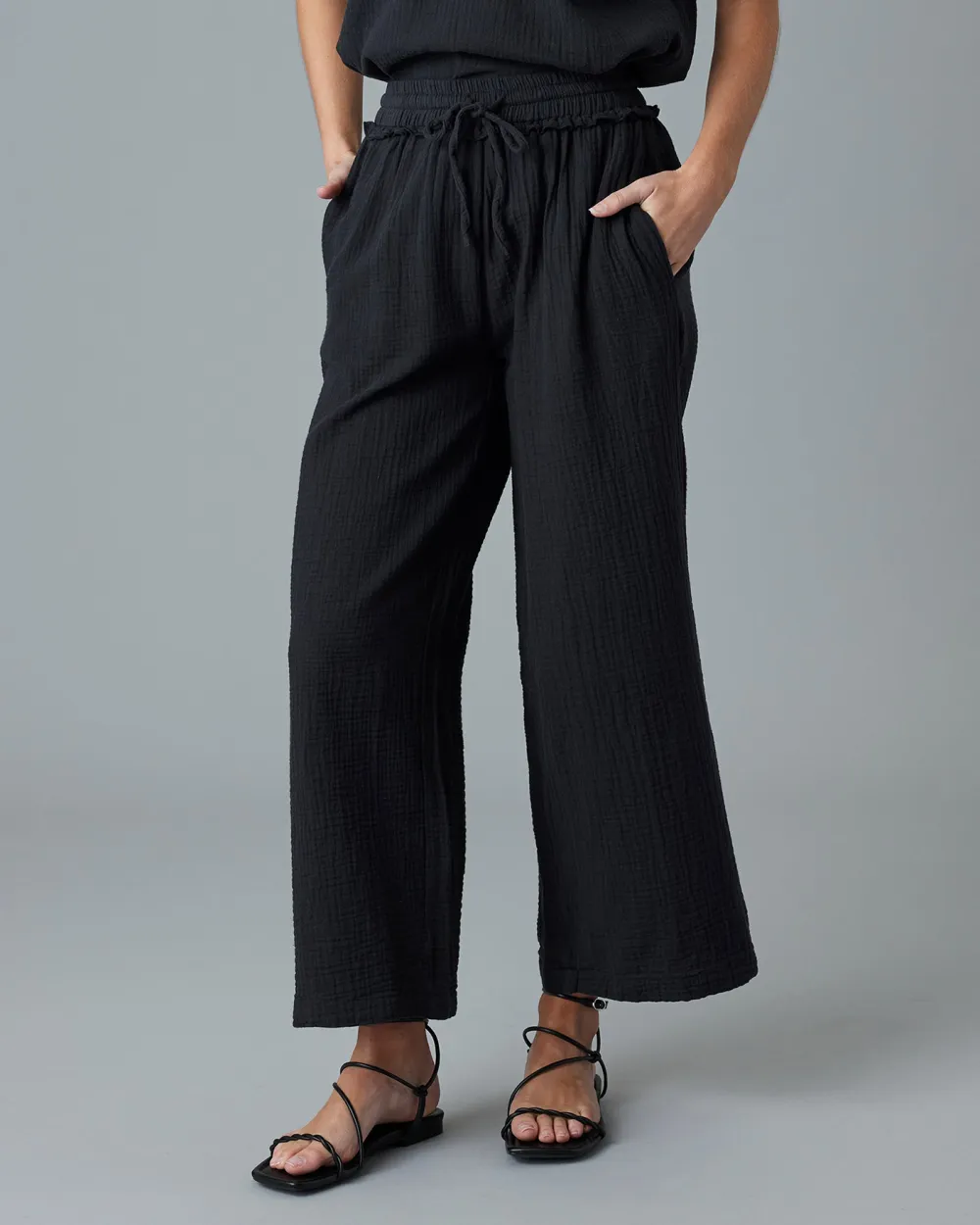 Black Drawstring Wide Leg Lounge Pant