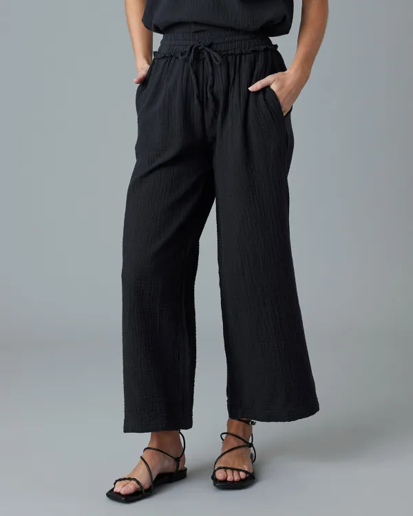 Black Drawstring Wide Leg Lounge Pant