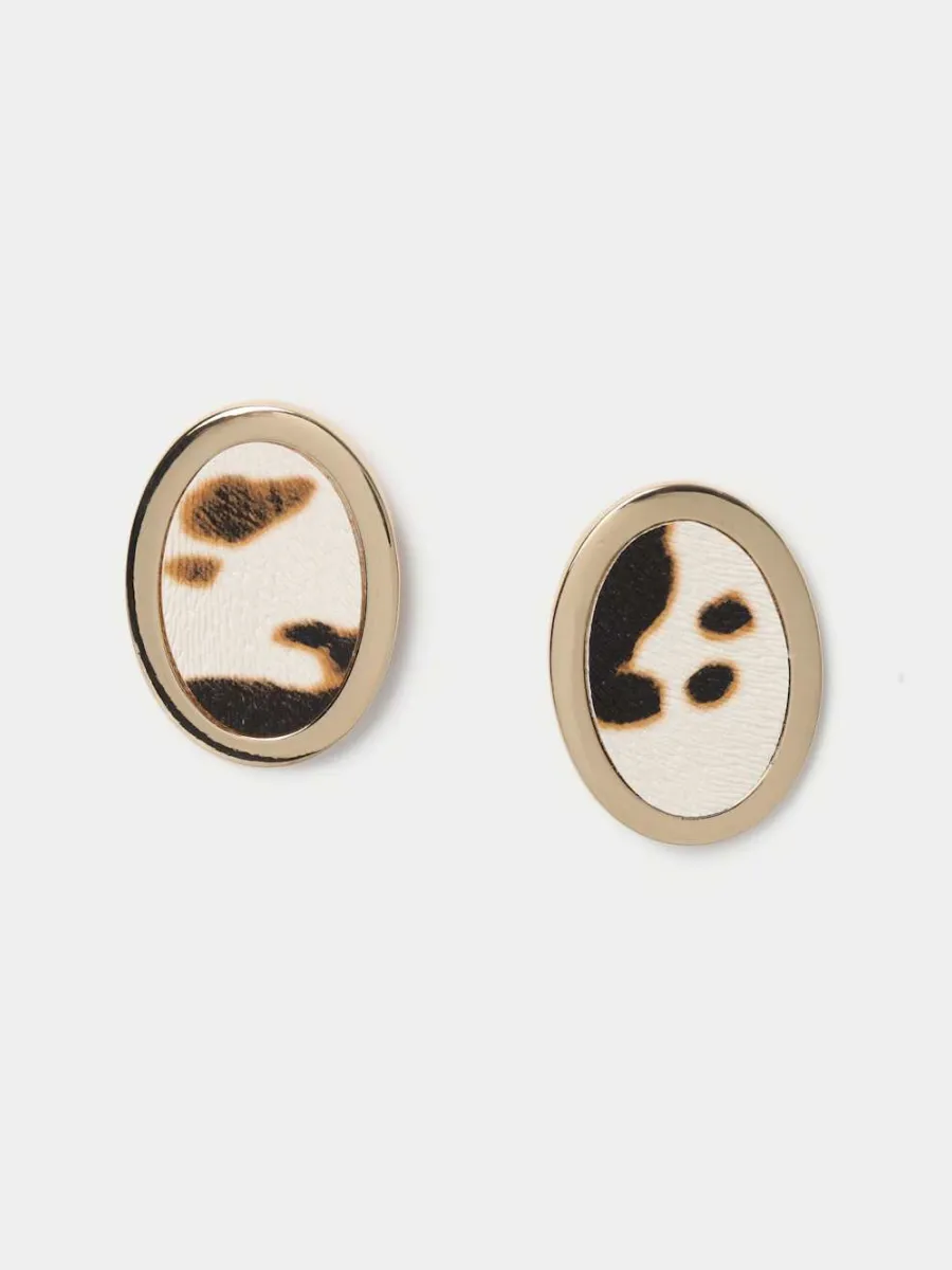 Cow Print Oval Stud Earrings