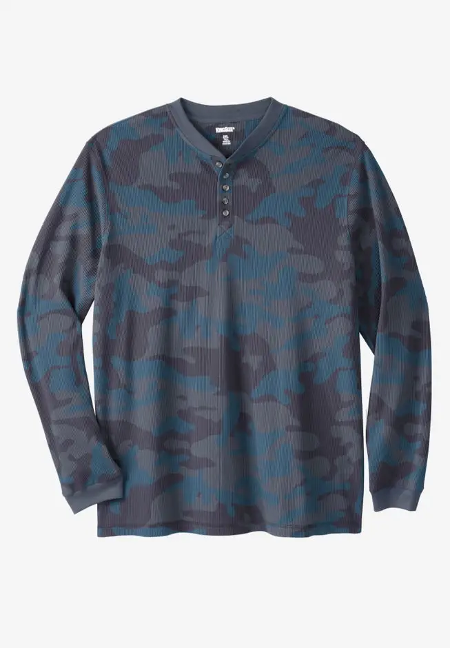 Waffle-Knit Thermal Henley Tee