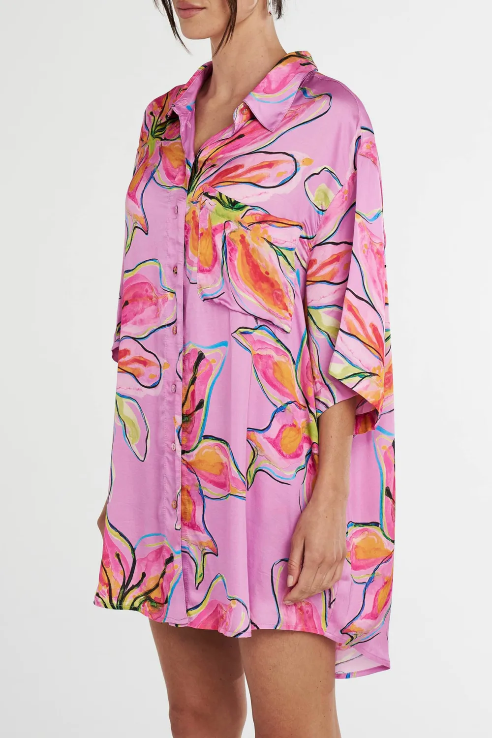 Lazy Vacation Style Lilac Lily Long-Sleeved Shirt