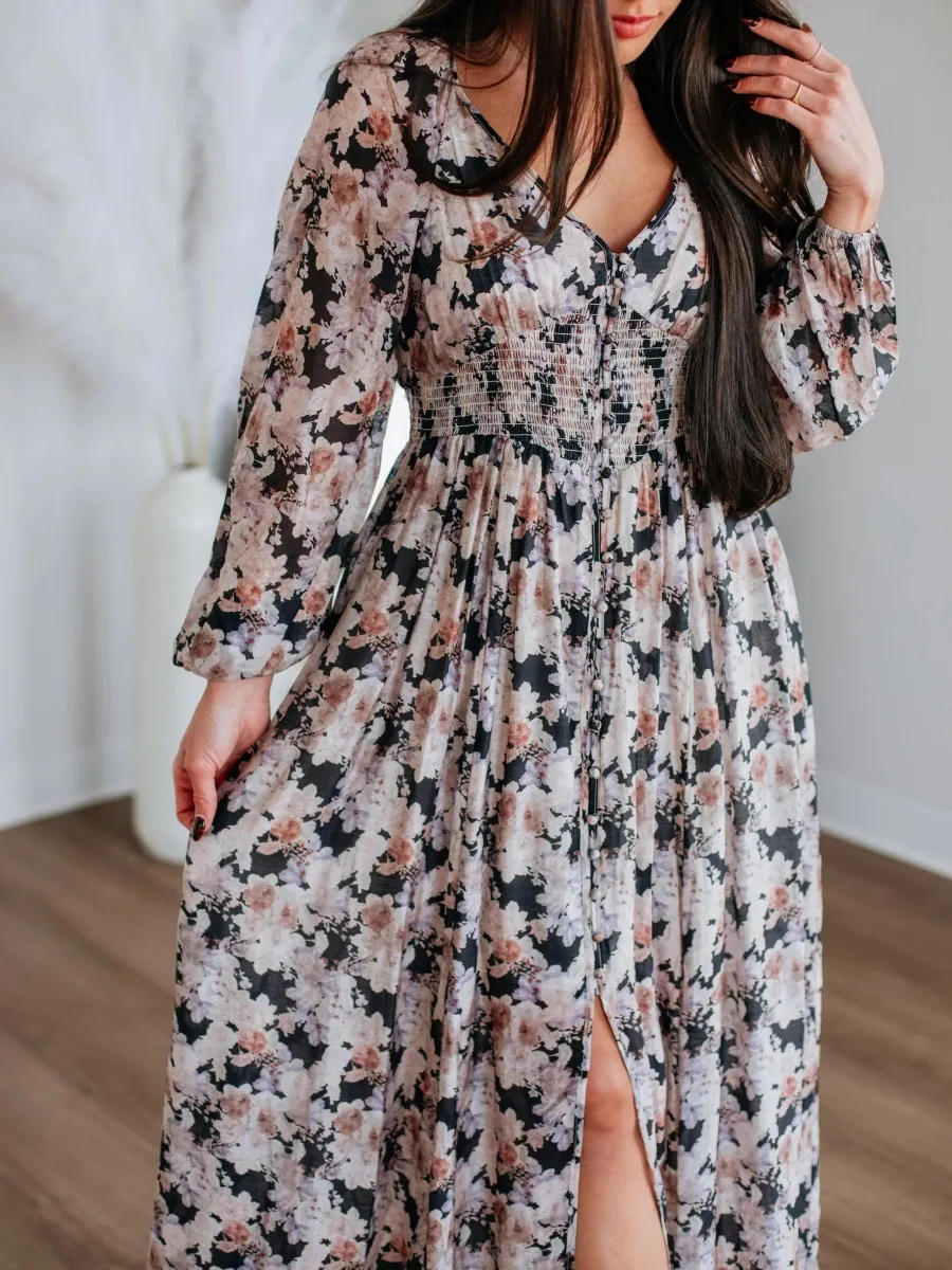 Printed V-Neck Maxi Dress