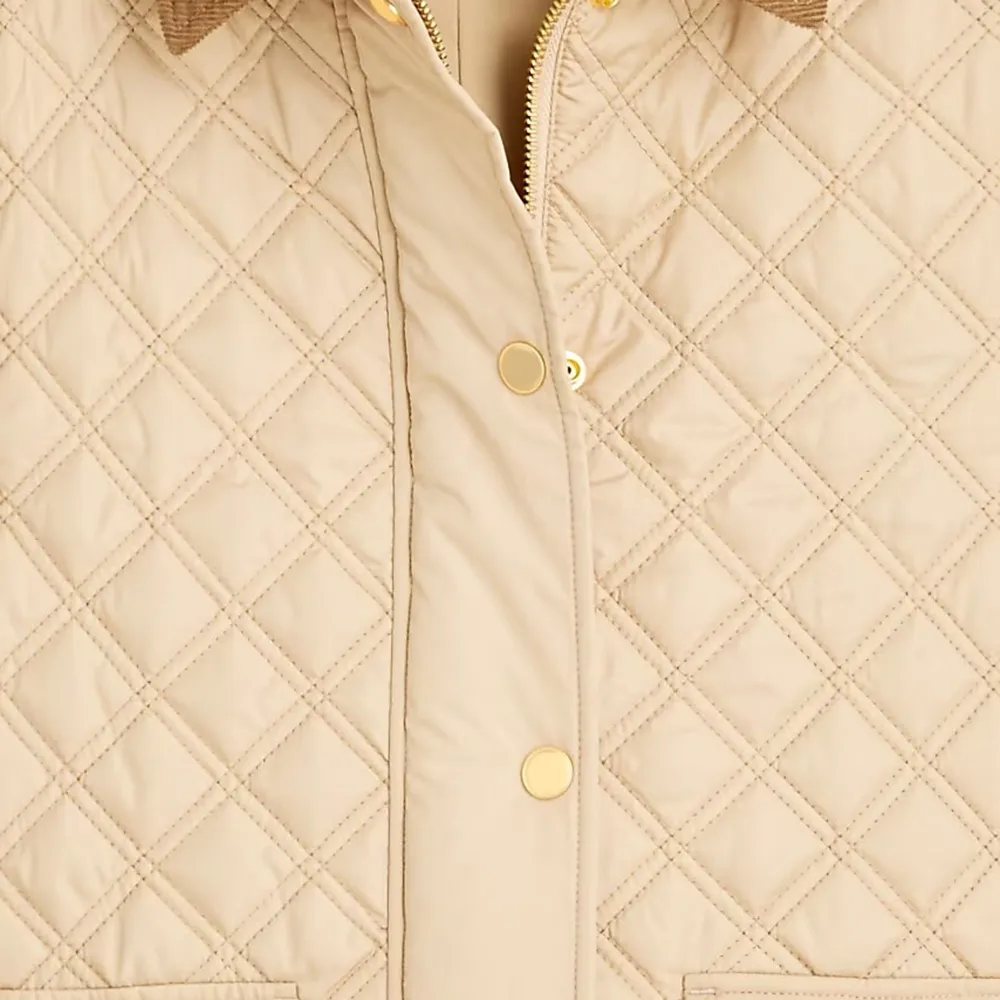 Corduroy-trim Quilted Vest In Green